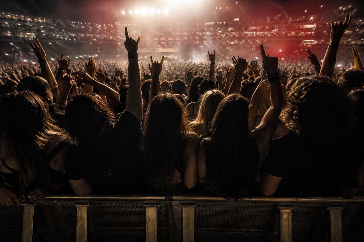 La prima fila addossata alla transenna durante un concerto allo stadio